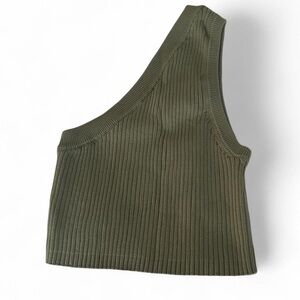 Zara Olive Ribbed Asymmetrical Crop Top